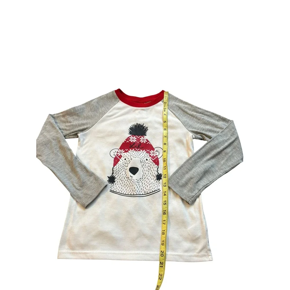 WonderShop Lil Bear Pajama Top Kids Size 8 Gray Red Long Sleeve